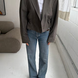 Cinched waist cropped blazer in khaki