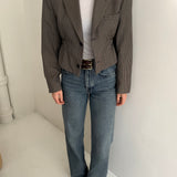 Cropped blazer with cinched waist in houndstooth