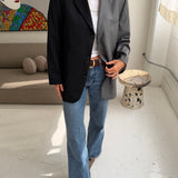 Contrasted blazer in grey solid and black pinstriped (Express shipping)