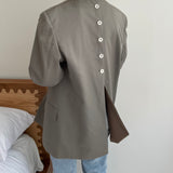 Double breasted grey button back blazer