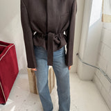 Belted blazer in Brown herringbone