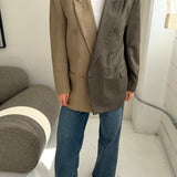 Double breasted Contrasted blazer in brown pinstriped and plaid sand (Express shipping)