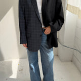 Contrasted blazer in dark grey and blue checkered (Express shipping)