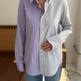Blue pinstriped and purple pinstriped contrasted shirt