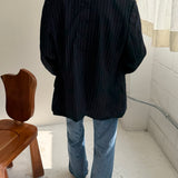 Navy pinstriped button back blazer