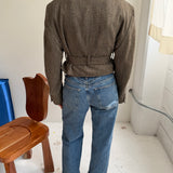 Belted blazer in light brown herringbone