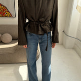Belted blazer in Brown houndstooth