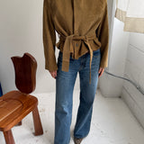 Belted blazer in Khaki corduroy