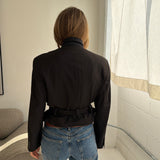 Brown Pinstriped belted blazer