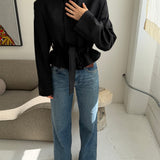 Belted blazer in black checkered