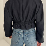 Dark blue speckered cinched cropped blazer