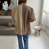 Contrasted blazer in brown checkered and pastel with blue lines   (Express shipping)