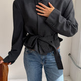 Belted blazer in Blue houndstooth