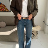 Contrasted blazer in brown plaid and yellow speckered with checks  (Express shipping)