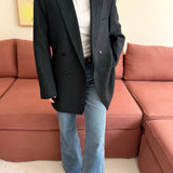 Double-breasted blazer in green wool