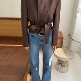Belted blazer in Plaid brown with green accents