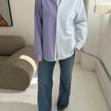 Purple with pink stripes and blue striped contrasted shirt