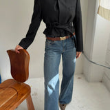 Belted blazer in Dark grey pinstriped