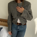 Stunning plaid wool bomber in grey