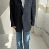 Contrasted blazer in dark grey and blue checkered (Express shipping)