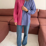 Solid pink and blue pinstriped contrasted shirt