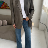 Contrasted blazer in Textured blue toned and brown plaid (Express shipping)