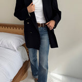 Double breasted wool blazer in dark blue with beautiful buttons