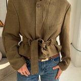 Belted blazer yellow wool and silk