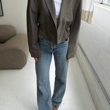 Cinched waist cropped blazer in khaki