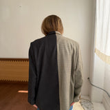 Contrasted blazer in blue houndstooth and solid grey  (Express shipping)