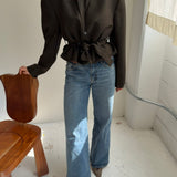 Belted blazer in dark brown