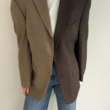 Contrasted blazer in brown houndstooth and chocolate brown