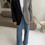 Contrasted blazer in grey pinstriped and pale grey checkered (Express shipping)