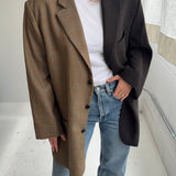 Contrasted blazer in Brown plaid and dark brown speckered (Express shipping)