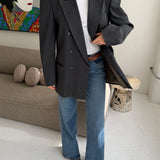 Double-breasted solid grey blazer