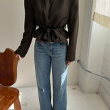 Belted blazer in dark brown