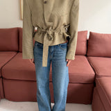 Belted blazer in light yellow houndstooth