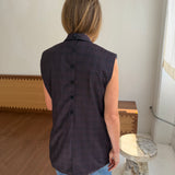 Stunning button back vest in dark purple plaid