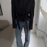 Belted blazer in charcoal