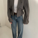 Grey silk cinched cropped blazer