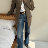 Stunning high neck collarless jacket in tweed