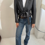 Belted blazer in textured grey