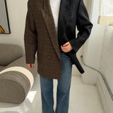 Double breasted contrasted blazer in plaid and dark green plaid cashmere (Express shipping)