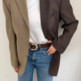 Contrasted blazer in brown houndstooth and chocolate brown