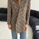 Double breasted patterned brown blazer