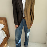 Plaid and brown contrasted blazer