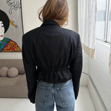 Black pinstriped Cinched waist cropped blazer
