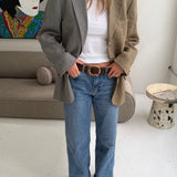 Contrasted blazer in blue checkered and mustard plaid   (Express shipping)
