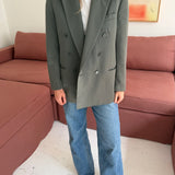 Green double-breasted button back blazer