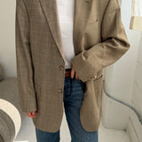Contrasted blazer in plaid beige and pale brown checkered  (Express shipping)